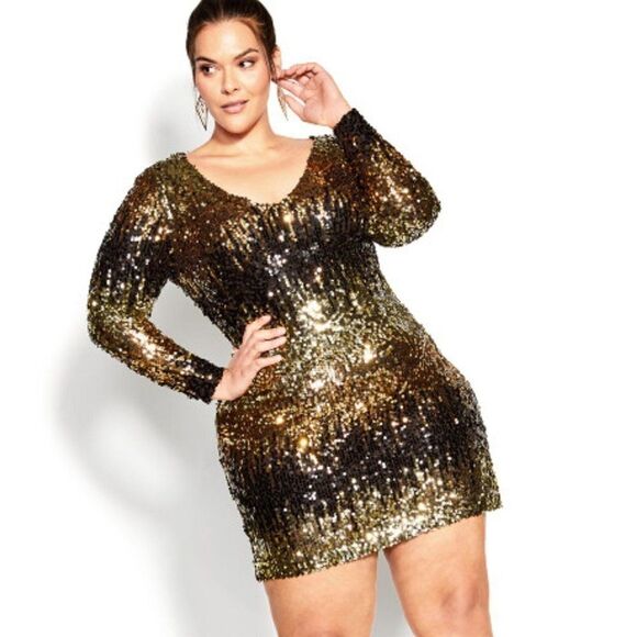 City Chic All Sequins Mini Dress Size 16 Color Block Cocktail Whimsy Preppy - Picture 2 of 4